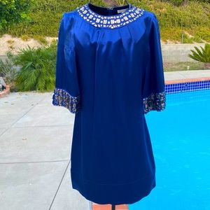 Beautiful Elegant satin Blue Mini Dress with Gems 💎